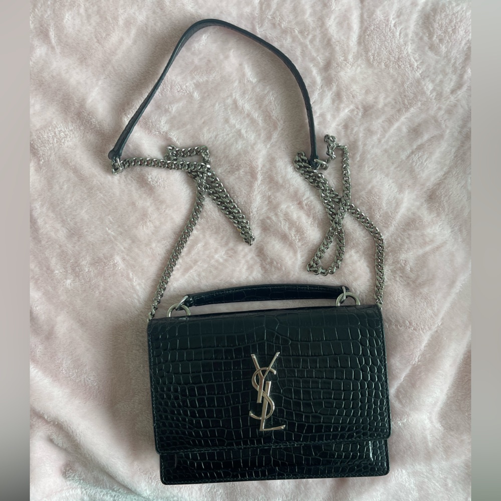 YSL Sunset Crossbody Croc Silver Hardware